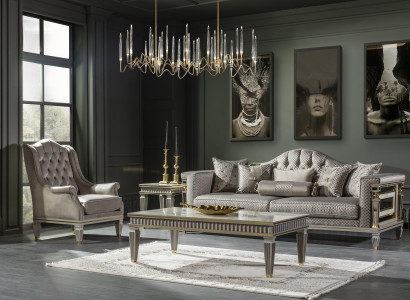 Sessel Grau Luxus Polster Stoff 1Sitzer Chesterfield Modern Möbel Wohnzimmer Neu