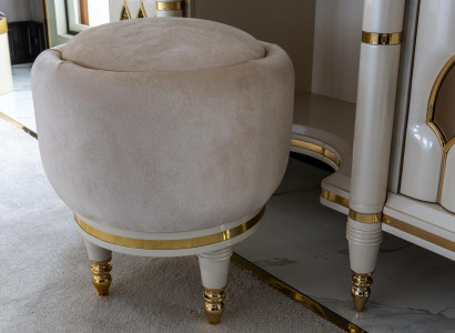 Runder Hocker Beige Rund Polster Bank Fußhocker Schlafzimmer Sitzhocker