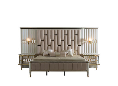 Luxus Schlafzimmer Bett mit 2x Nachttisch Konsolen Design Betten Polster 3tlg.