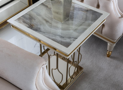 Beistelltisch Weiß Couchtisch Luxus Wohnzimmer Möbel Metall Elegantes Modern Neu