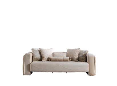 Sofa 3 Sitz Beige Möbel Wohnzimmer Chesterfield Polster Stoff Luxus Neu