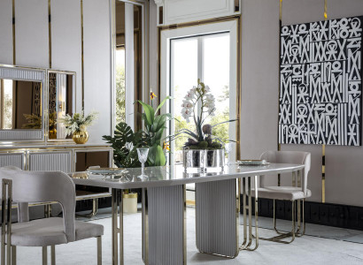 Esszimmer Set Beige 2x Stühle Luxus Esstisch Weiß Elegantes Metall 3tlg.