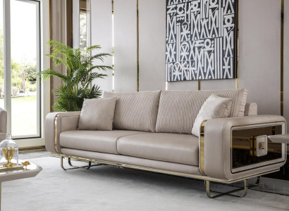 Sofa 3 Sitz Beige Wohnzimmer Design Stil Möbel Moderne Sofas Elegantes
