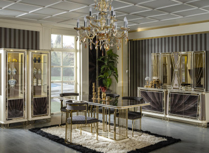 Essgarnitur Set Komplette Garnitur 4x Stuhl Gruppe Vitrine Anrichte 9tlg