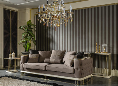 Sofa 3 Sitzer Braun Design Luxus Polster Stoff Wohnzimmer Möbel Elegantes Neu