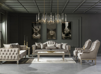 Wohnzimmer Grau Sofagarnitur 2x Beistelltisch Luxus Sessel Couchtisch 7tlg