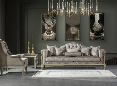 Wohnzimmer Set Grau Sofagarnitur Elegantes Sessel Modern Beistelltisch Neu 3tlg.