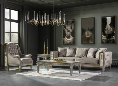 Wohnzimmer Set Grau Sofagarnitur Modern Couchtisch Sessel Beistelltisch 4tlg.