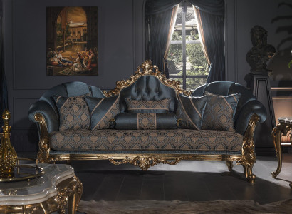 Sofa 3 Sitzer Blau Polstersofa Wohnzimmer Elegantes Design Klassische Luxus Neu