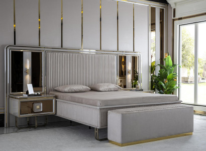 Schlafzimmer Set Weiß Bett Holz 2x Nachttische Modern Hocker Neu 4tlg.