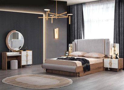 Schlafzimmer Set Bett 2x Nachttisch Kommodemit Spiegel Design Luxus 4tlg