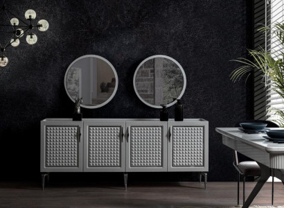 Graues Sideboard Schrank Regal Schränke Möbel Spiegel Kommoden 3tlg