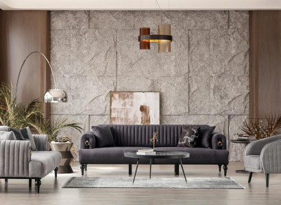 Elegante Sofagarnitur 3+3+1 Sitzer Luxuriöse Wohnlandschaft Stil Komfort Grau