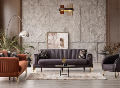 Komfortable Sofagarnitur 3+3+1 Sitzer Terrakota Couch Polster Sitzgarnitur