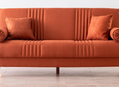 Luxuriöses Dreisitzer Sofa mit hochwertigem Stoffbezug in Beige und Orange