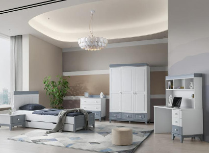 Modernes Kinderzimmer Set Bett Nachttisch Kommode Kleiderschrank Schreibtisch