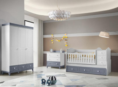 Modernes 3tlg Babyzimmer Set Bett Kleiderschrank und Kommode