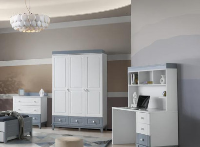 Modernes 3tlg Kinderzimmer Set mit Schreibtisch Kleiderschrank und Kommode