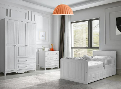 Set Bett Kleiderschrank Kommode Modernes Design Stilvolles Kinderzimmer 3-teilig