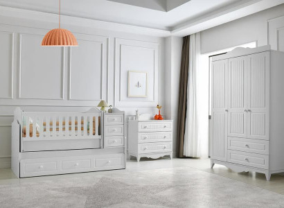 Set Bett Kleiderschrank Kommode Modernes Design Stilvolles Babyzimmer 3-teilig