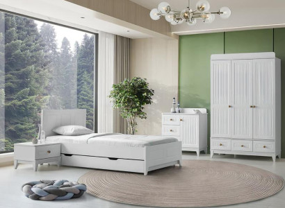 Set Bett Nachttisch Kommode Kleiderschrank Modernes Design Kinderzimmer 4-teilig