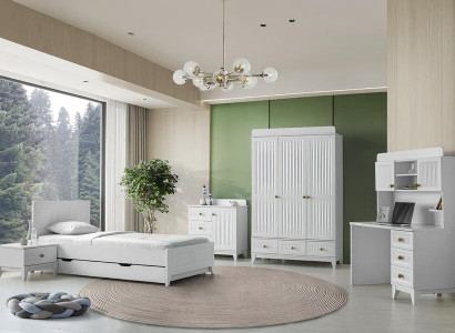 Set Bett Nachttisch Kommode Kleiderschrank Schreibtisch Modern 5-teilig Möbel