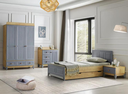 Set Bett Nachttisch Kommode Schrank Modernes Design Stilvolles Kinderzimmer 4tlg