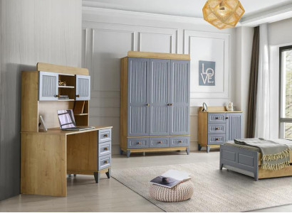 Set Kommode Kleiderschrank Schreibtisch Modernes Design Kinderzimmer 3-teilig