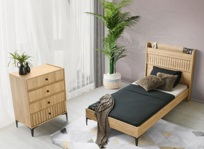 Einzelbett Holz Modernes Kopfteil Kommode Skandinavisches Design Kinderzimmer