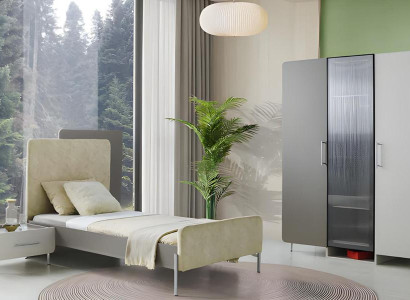 Möbelset Bett Kleiderschrank Nachttisch Moderne Stilvolles Kinderzimmer 3-teilig