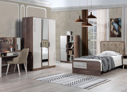 Kinderzimmer Set komplett 5 tlg Modernes Jugendzimmer Braun Holz Bett