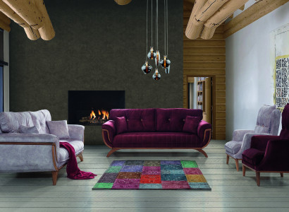 Bunte Sofagarnitur Lila Sofa Couch Sitz Polster Garnitur 4tlg. Set 3311