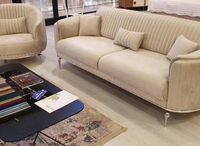 Sofagarnitur Wohnzimmer Möbel Textil Weiß Sofa Set 3+1 Sitzer Modern Design