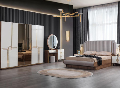 Schlafzimmer Set 5 tlg Möbel Luxus Bett Kleiderschrank Komplet Set Neu