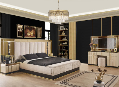 Luxus Schlafzimmer Set 4 tlg Bett 2x Nachttisch Schminktisch Neu
