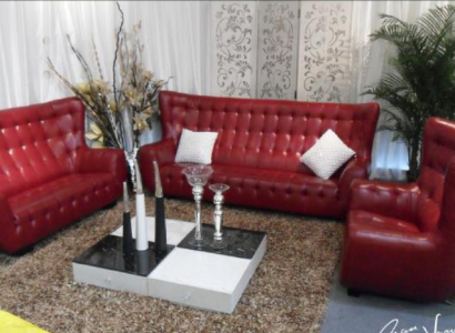 Sofagarnitur Chesterfield Sessel Sofa Set 3 tlg Ledersofa Rot Modern