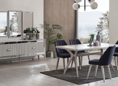 Esszimmer Luxus Essgruppe Garnitur Esstisch Set 9tlg Grau Holz Tisch