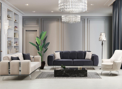 Luxus Couchgarnitur Dreisitzer Sessel Couch Beige Stoffsofa Sofas 3tlg