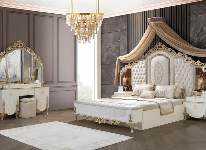 Schlafzimmer Set Bett mit Bank 2x Nachttische Luxus neu 4tlg Design Holz