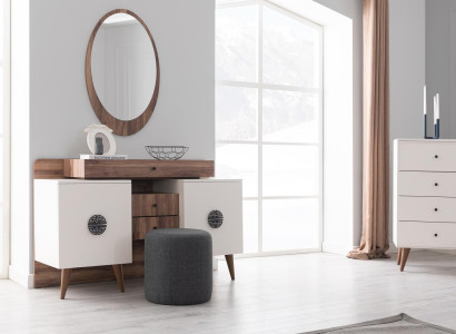 Weißes Schlafzimmer Set Designer Schminktisch Luxus Kommode Spiegel 3tlg