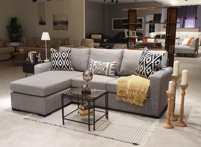 Ecksofa L-Form Grau Polster Möbel Wohnzimmer Sofa Couch Design Einrichtung