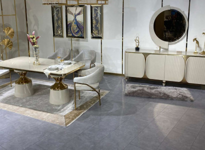 Luxus Esszimmer Set Esstisch Essgruppe + 6x Stühle Anrichte und Spiegel 9 tlg