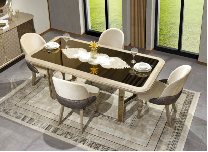 Esszimmer Set Esstisch 6x Stühle luxuriös Tisch Set beige Essgruppe