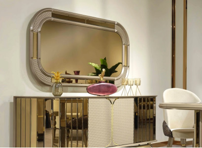 Designer Sideboard Gold Beige Spiegel Holz Anrichte Design Möbel Konsole