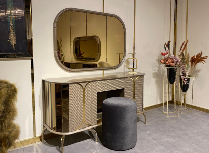 Schminktisch Spiegel Hocker Möbel Schlafzimmer Gold 3tlg. Schlafzimmer
