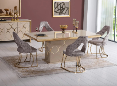 Luxus Esszimmer Set Esstisch 4x Stühle Tisch Esstische Essgruppe 5tlg