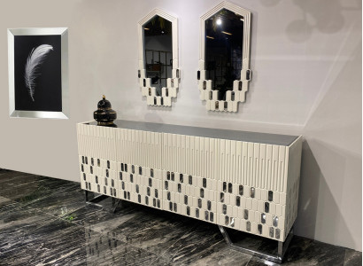 Sideboard 2x Spiegel Esszimmer Design Luxus Möbel Konsole Beige Kommode