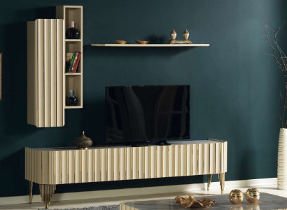 Modern Set 3 tlg Wohnzimmer Möbel Designer tv Ständer Regal Wandschrank