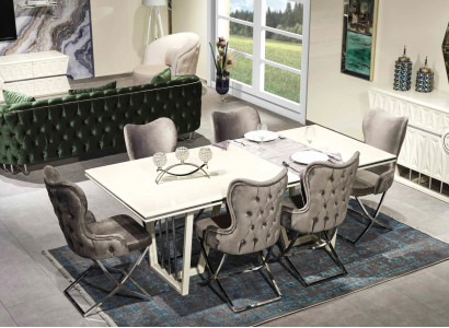 Luxus Esszimmer Set 7tlg. Esstisch Stühle modern Möbel Design Tisch