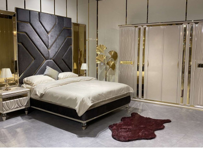 Set Schlafzimmer Bett 2x Nachttische 3tlg.Luxus Komplett Set Design neu